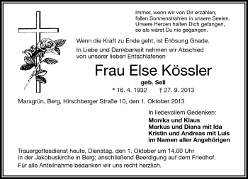 Traueranzeige von Else Kössler von Frankenpost