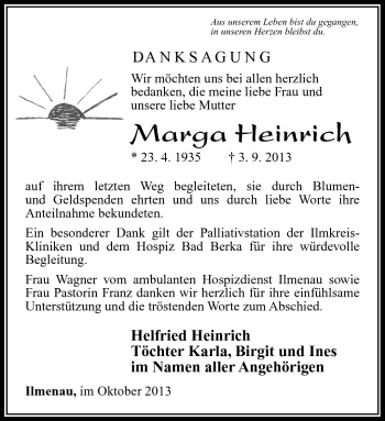 Traueranzeige von Marga Heinrich von Südthüringer Presse