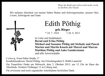 Traueranzeige von Edith Pöthig von Neue Presse Coburg