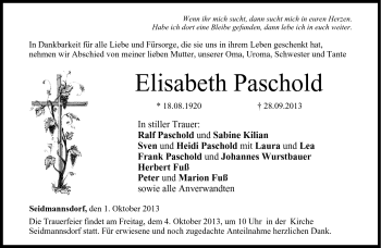 Traueranzeige von Elisabeth Paschold von Neue Presse Coburg