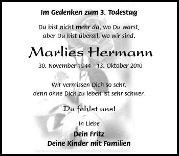 Traueranzeige von Marlies Hermann von Südthüringer Presse