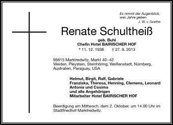 Traueranzeige von Renate Schulteiß von Frankenpost