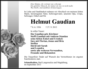 Traueranzeige von Helmut Gaudian von Südthüringer Presse