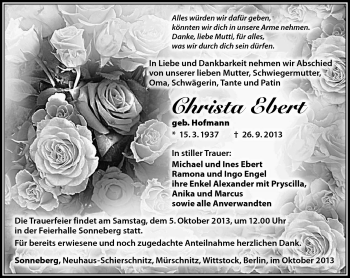 Traueranzeige von Christa Ebert von Südthüringer Presse