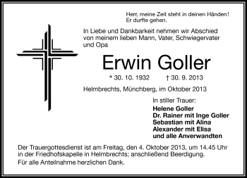 Traueranzeige von Erwin Goller von Frankenpost