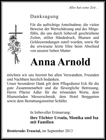 Traueranzeige von Anna Arnold von Südthüringer Presse