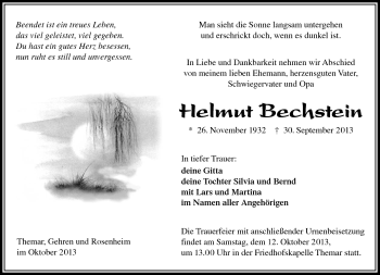 Traueranzeige von Helmut Bechstein von Südthüringer Presse