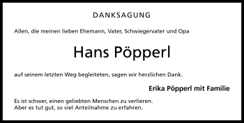 Traueranzeige von Hans Pöpperl von Neue Presse Coburg