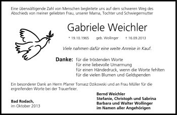 Traueranzeige von Gabriele Weichler von Neue Presse Coburg