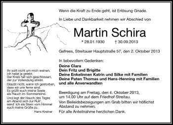 Traueranzeige von Martin Schira von Frankenpost