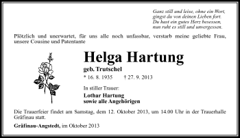 Traueranzeige von Helga Hartung von Südthüringer Presse