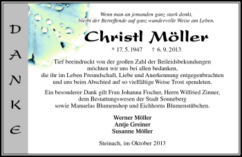 Traueranzeige von Christl Möller von Südthüringer Presse