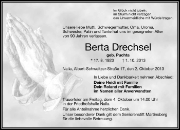 Traueranzeige von Berta Drechsel von Frankenpost