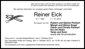 Traueranzeige von Reiner Eick von Neue Presse Coburg