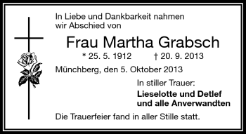 Traueranzeige von Martha Grabsch von Frankenpost