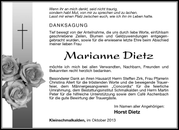 Traueranzeige von Marianne Dietz von Südthüringer Presse