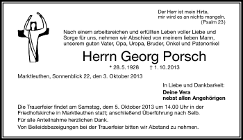 Traueranzeige von Georg Porsch von Frankenpost