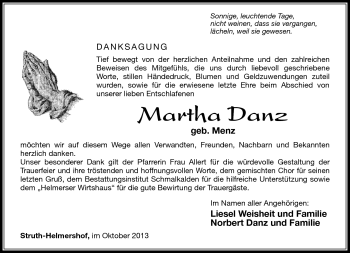 Traueranzeige von Martha Danz von Südthüringer Presse