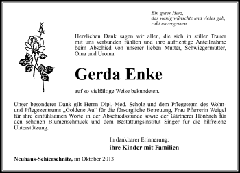 Traueranzeige von Gerda Enke von Südthüringer Presse