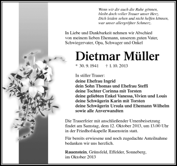 Traueranzeige von Dietmar Müller von Südthüringer Presse