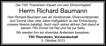 Traueranzeige von Richard Baumann von Frankenpost