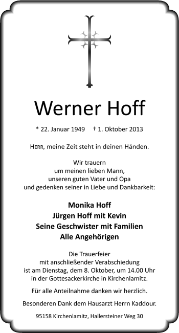 Traueranzeige von Werner Hoff von Frankenpost