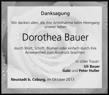 Traueranzeige von Dorothea Bauer von Neue Presse Coburg