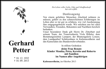 Traueranzeige von Gerhard Petter von Südthüringer Presse