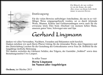 Traueranzeige von Gerhard Lingmann von Südthüringer Presse