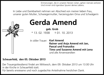 Traueranzeige von Gerda Amend von Neue Presse Coburg