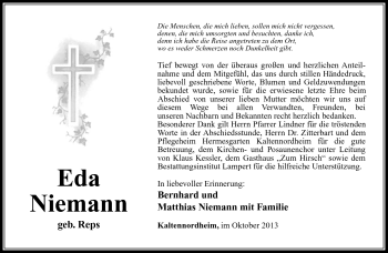 Traueranzeige von Eda Niemann von Südthüringer Presse