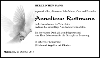 Traueranzeige von Anneliese Rottmann von Südthüringer Presse