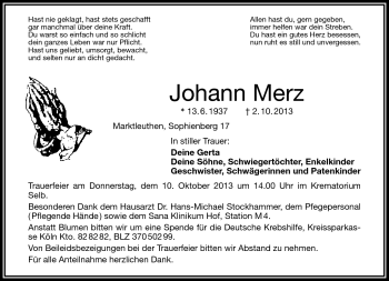 Traueranzeige von Johann Merz von Frankenpost