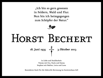 Traueranzeige von Horst Bechert von Frankenpost