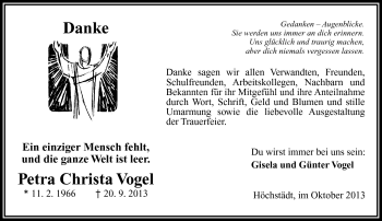 Traueranzeige von Petra Christa Vogel von Frankenpost