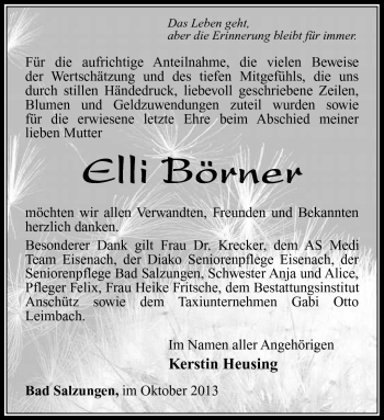 Traueranzeige von Elli Börner von Südthüringer Presse