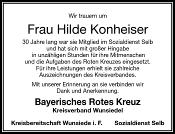 Traueranzeige von Hilde Konheiser von Frankenpost