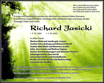 Traueranzeige von Richard Jasicki von Südthüringer Presse