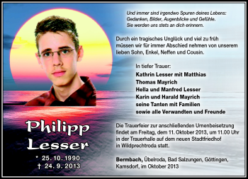 Traueranzeige von Philipp Lesser von Südthüringer Presse