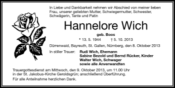 Traueranzeige von Hannelore Wich von Frankenpost