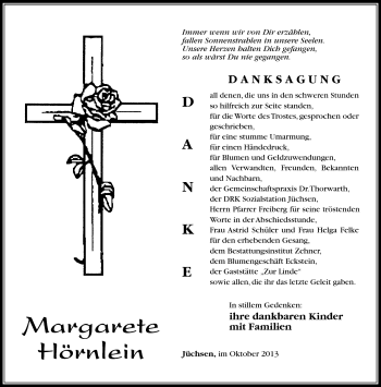 Traueranzeige von Margarete Hörnlein von Südthüringer Presse