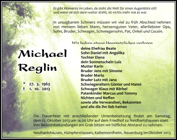 Traueranzeige von Michael Reglin von Südthüringer Presse
