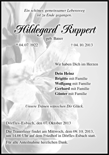 Traueranzeige von Hildegard Ruppert von Neue Presse Coburg