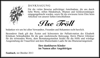 Traueranzeige von Ilse Tröll von Südthüringer Presse