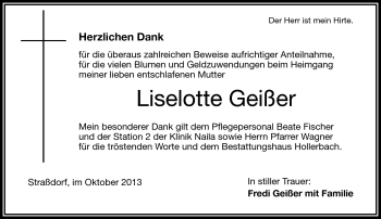 Traueranzeige von Liselotte Geißer von Frankenpost