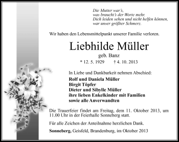 Traueranzeige von Liebhilde Müller von Südthüringer Presse
