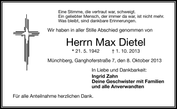 Traueranzeige von Max Dietel von Frankenpost