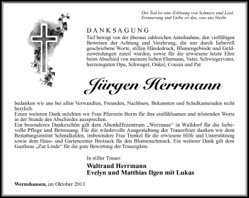 Traueranzeige von Jürgen Herrmann von Südthüringer Presse