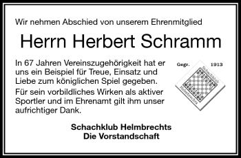 Traueranzeige von Herbert Schramm von Frankenpost