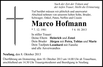 Traueranzeige von Marco Hofmann von Neue Presse Coburg